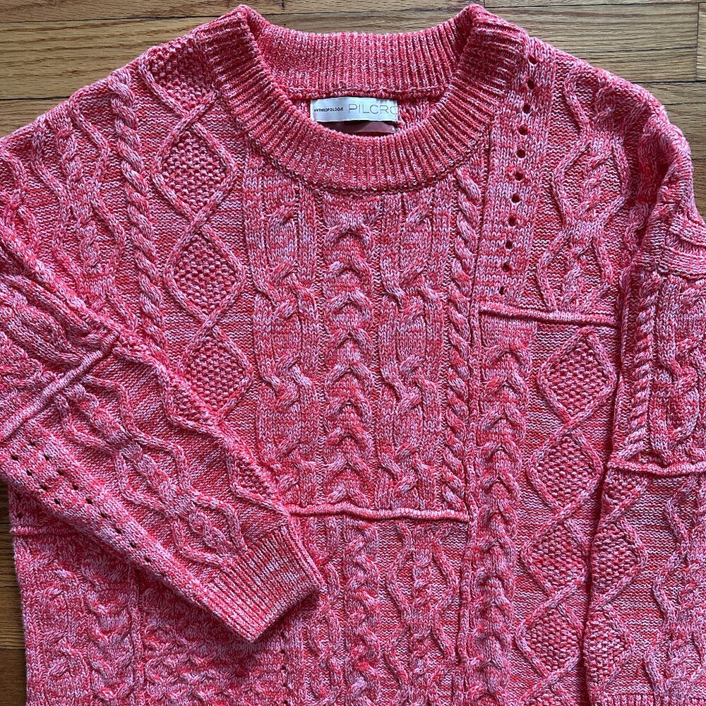 NWOT Anthropologie Pilco Oversized Sweater - Size Small, Pink/Red/White